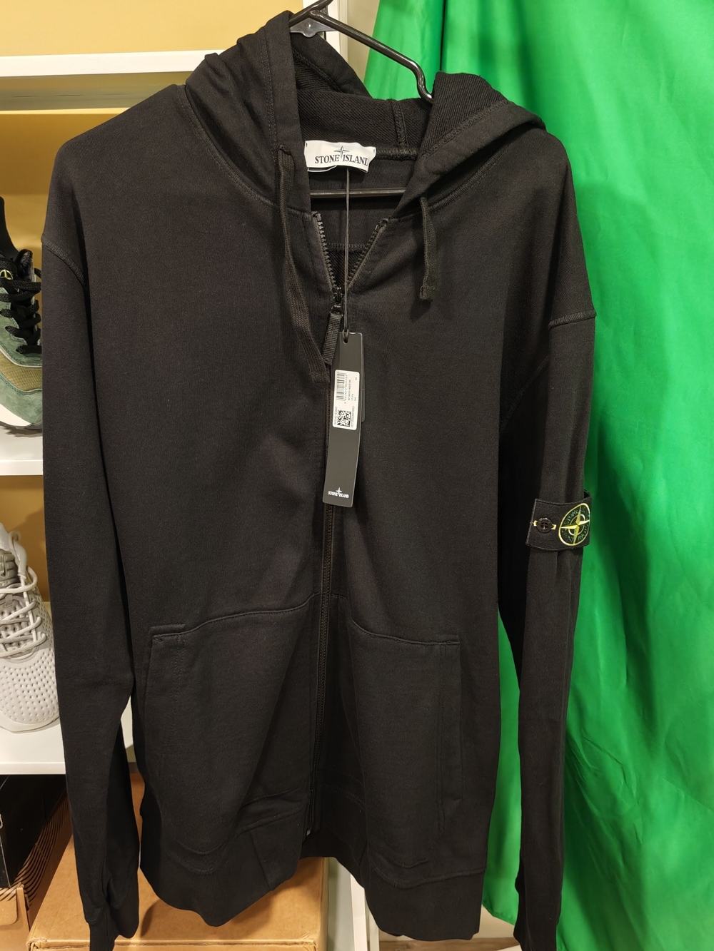 Stone Island Black Hooded Zip Jacket with Compass Patch